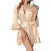 Ekouaer Women’s Silk Robe Satin Sexy Ruffle Robes Lightweight Soft Kimono Bathrobe Sexy Sleepwear Champaign Gold XS