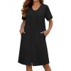 Ekouaer Zipper Robes for Women Short Knit Bathrobes Lightweight Knee Length Housecoat with Pockets Nightgown S-3XL(Black)