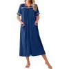 Ekouaer Zipper Robes for Women Short Sleeve Bathrobe Soft Lightweight Housecoat Full Length Nightgown with Pockets S-3XL(Dark Blue)