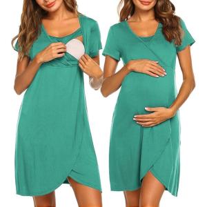 Ekouaer Nursing Nightgown 3 In 1 Maternity Nightgown Short Sleeve Nursing Gown Breasfeeding Sleepwear Delivery Dress(Mint Green)