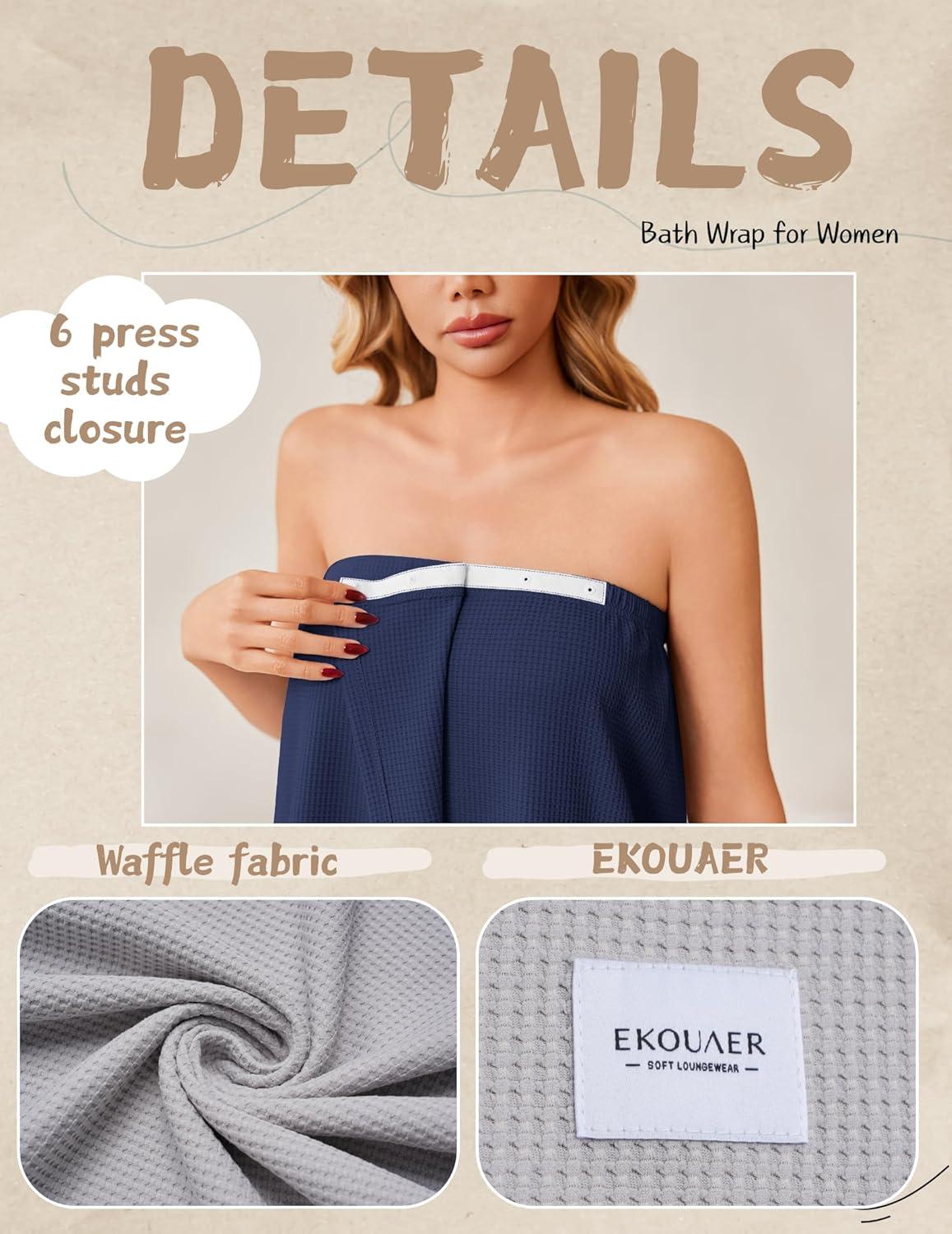 imageEkouaer Waffle Robes For Women Bath Wrap Lightweight Shower Wrap 2026 Knee Length Spa Robe with Adjustable Closure SXLDark Blue