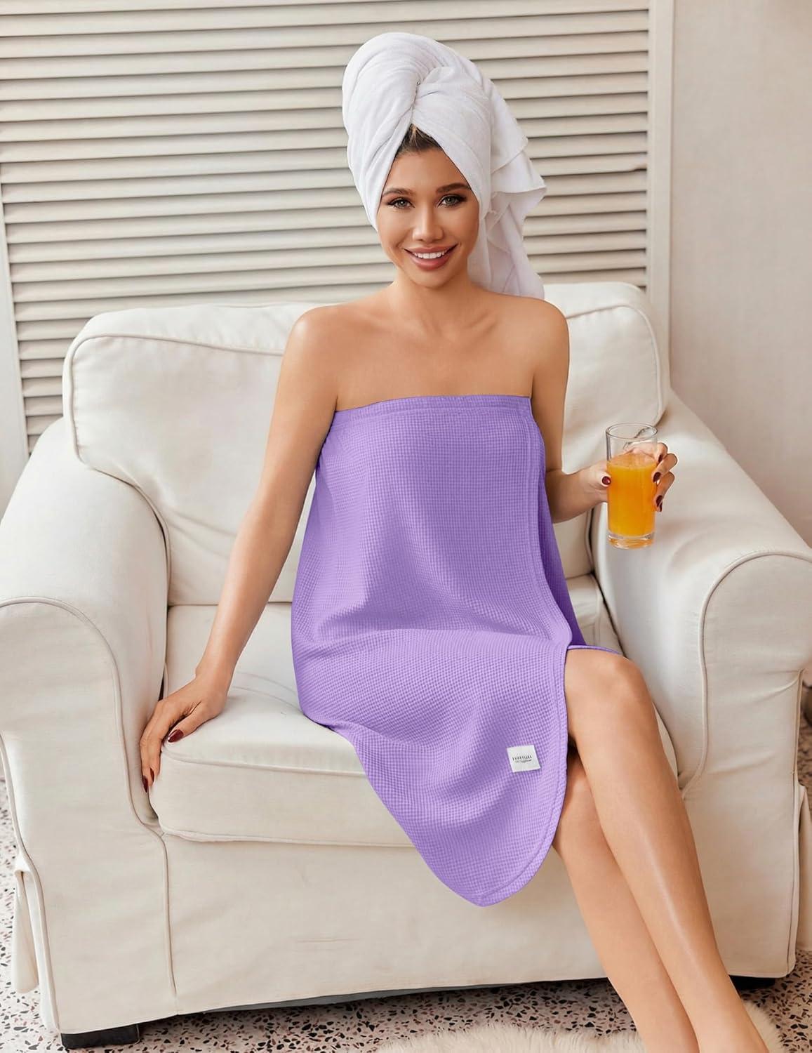 imageEkouaer Waffle Robes For Women Bath Wrap Lightweight Shower Wrap 2026 Knee Length Spa Robe with Adjustable Closure SXLLavender