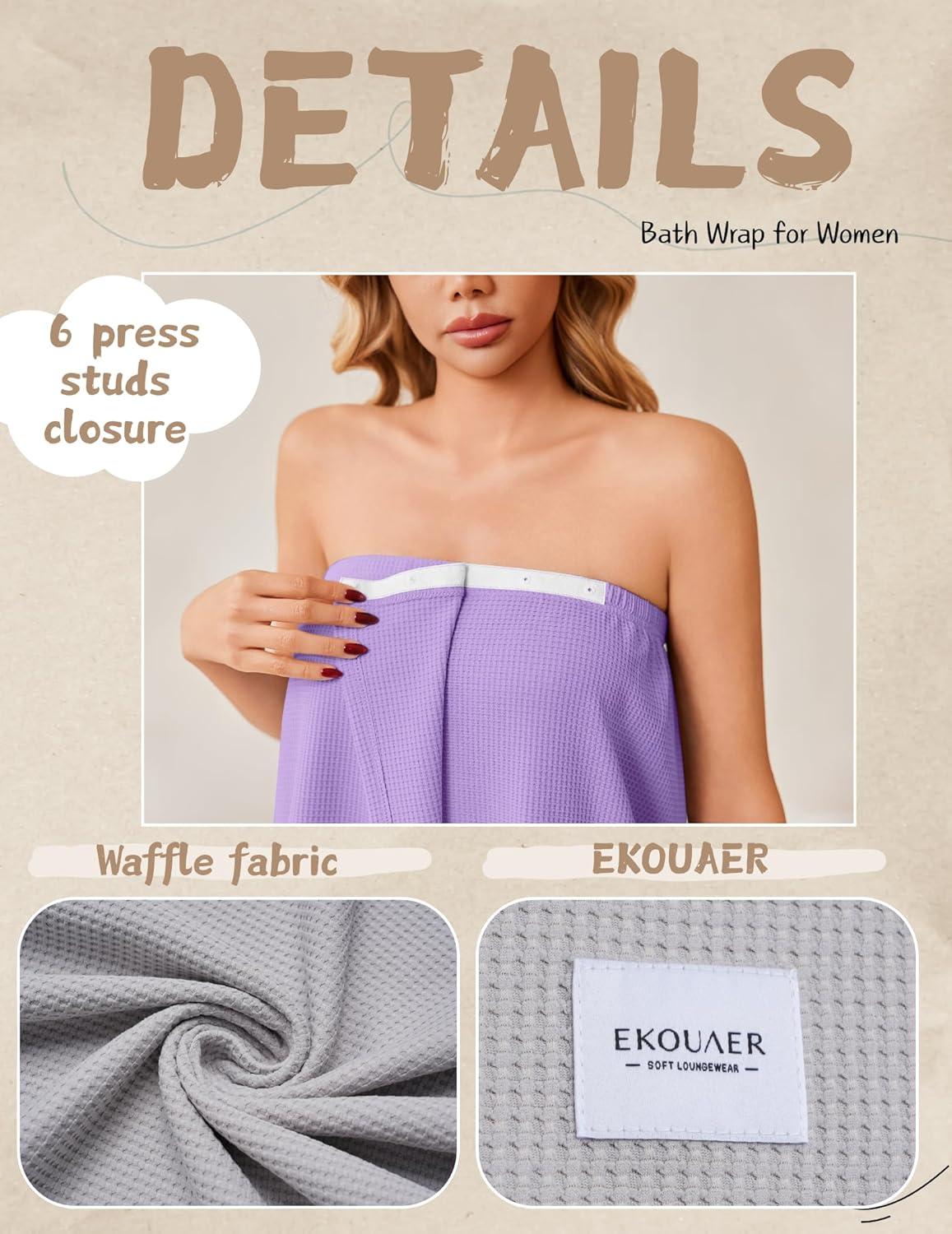 imageEkouaer Waffle Robes For Women Bath Wrap Lightweight Shower Wrap 2026 Knee Length Spa Robe with Adjustable Closure SXLLavender