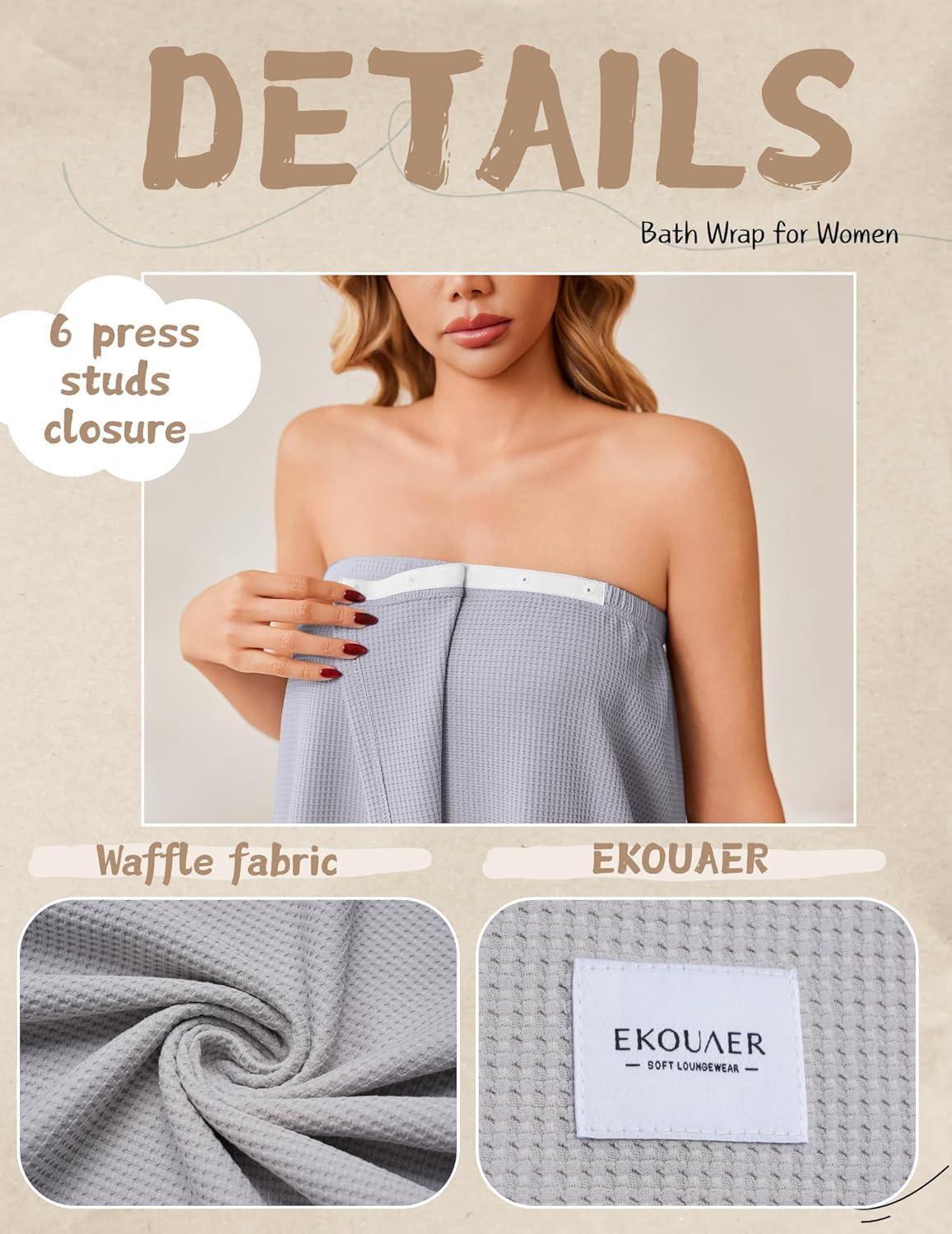 imageEkouaer Waffle Robes For Women Bath Wrap Lightweight Shower Wrap 2026 Knee Length Spa Robe with Adjustable Closure SXLLight Gray
