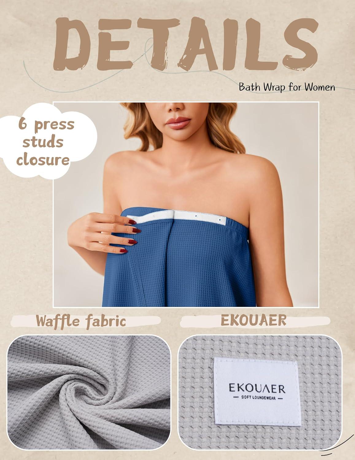 imageEkouaer Waffle Robes For Women Bath Wrap Lightweight Shower Wrap 2026 Knee Length Spa Robe with Adjustable Closure SXLNavy