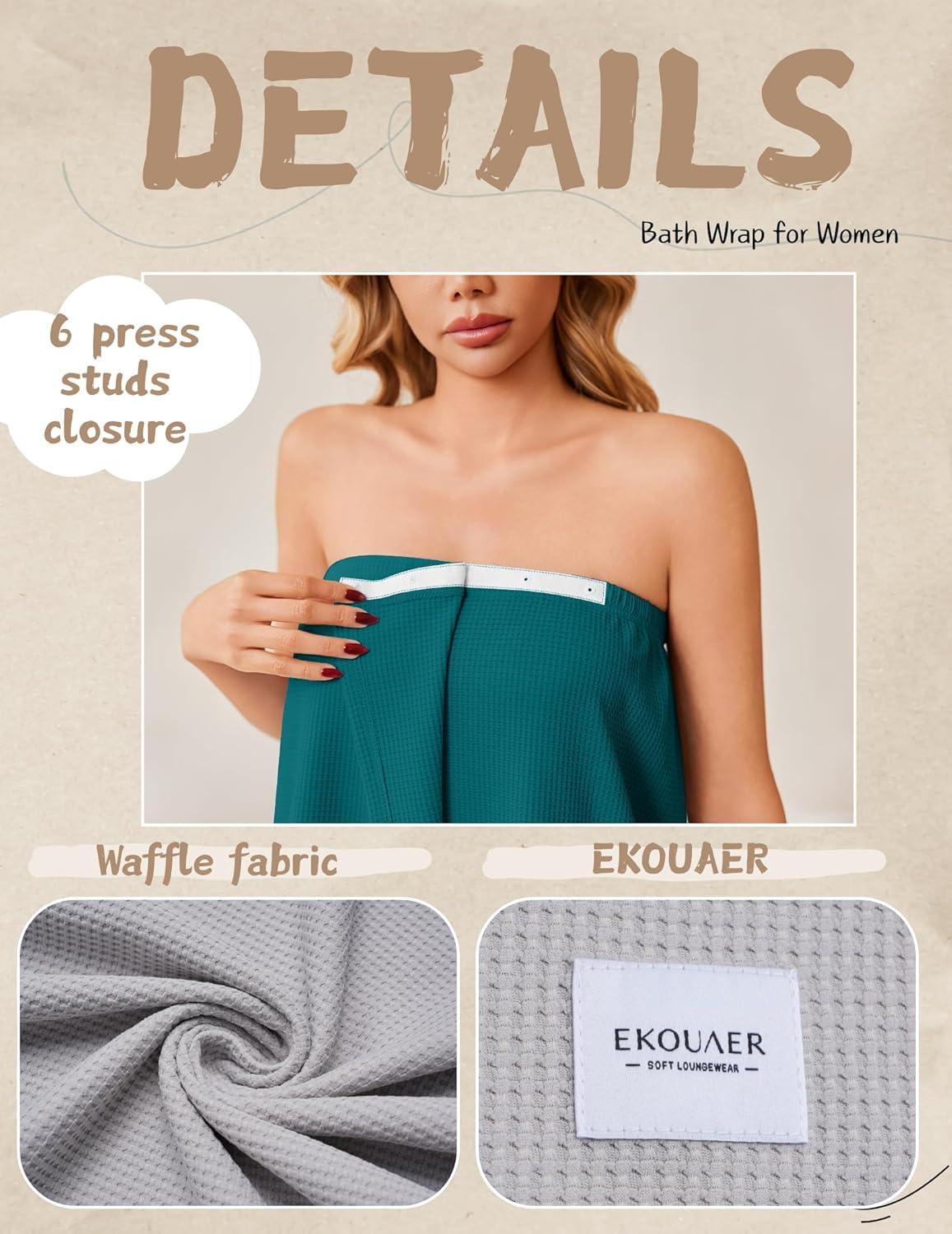 imageEkouaer Waffle Robes For Women Bath Wrap Lightweight Shower Wrap 2026 Knee Length Spa Robe with Adjustable Closure SXLPeacock