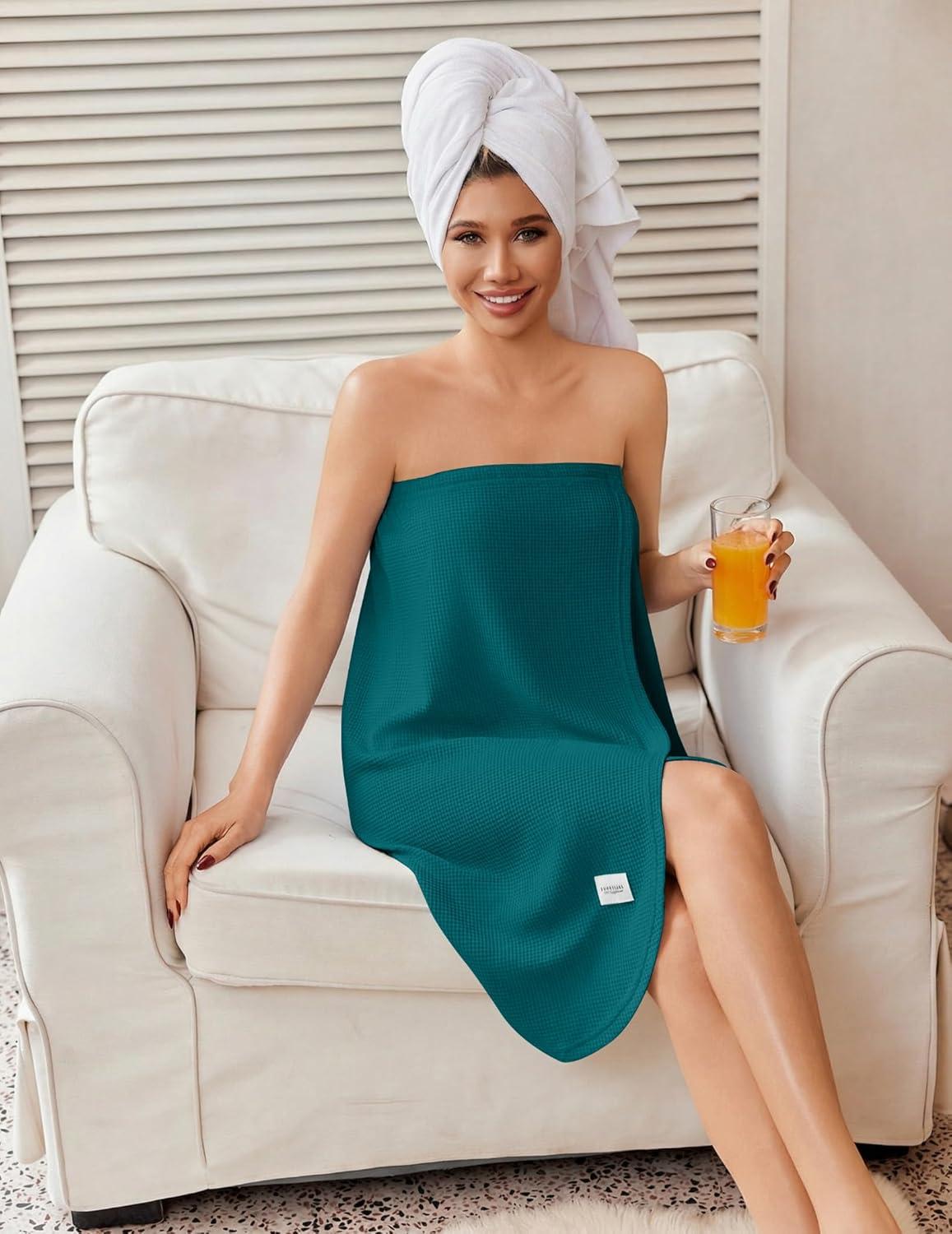 imageEkouaer Waffle Robes For Women Bath Wrap Lightweight Shower Wrap 2026 Knee Length Spa Robe with Adjustable Closure SXLPeacock