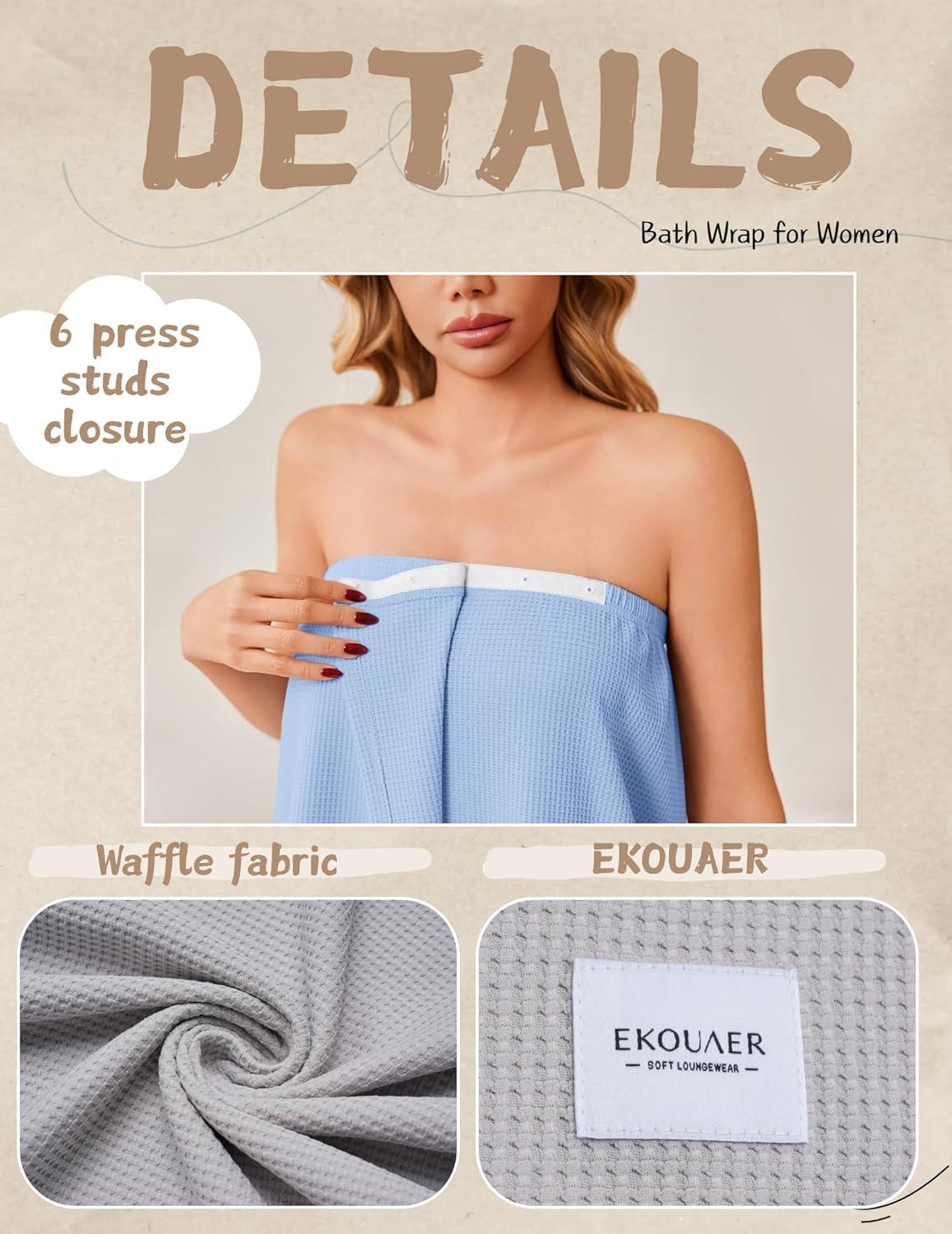 imageEkouaer Waffle Robes For Women Bath Wrap Lightweight Shower Wrap 2026 Knee Length Spa Robe with Adjustable Closure SXLSky Blue