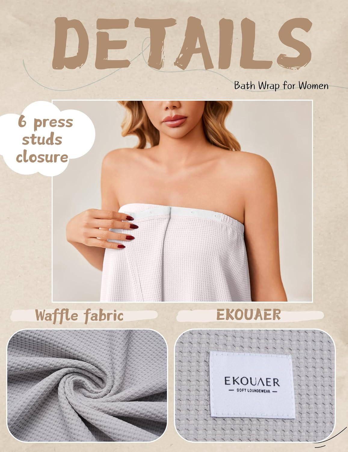 imageEkouaer Waffle Robes For Women Bath Wrap Lightweight Shower Wrap 2026 Knee Length Spa Robe with Adjustable Closure SXLWhite