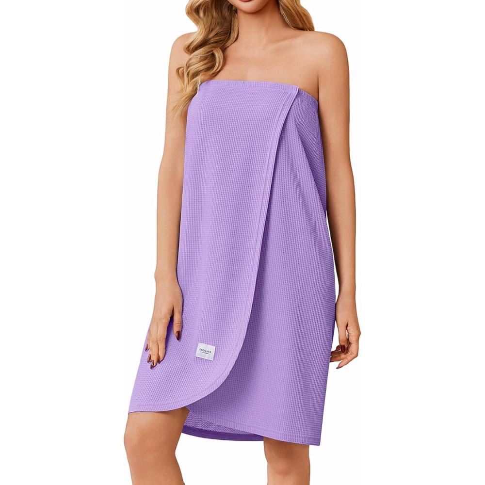 imageEkouaer Waffle Robes For Women Bath Wrap Lightweight Shower Wrap 2026 Knee Length Spa Robe with Adjustable Closure SXLLavender