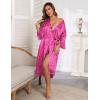 Ekouaer Satin Robes for Women Lace Trim Silk Robe 3/4 Sleeve Kimono Bathrobe Bride Bridesmaid Wedding Party Sleepwear S-XXL(Hot Pink Leopard)