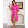 Ekouaer Satin Robes for Women Lace Trim Silk Robe 3/4 Sleeve Kimono Bathrobe Bride Bridesmaid Wedding Party Sleepwear S-XXL(Hot Pink Leopard)
