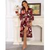 Ekouaer Satin Robes for Women Lace Trim Silk Robe 3/4 Sleeve Kimono Bathrobe Bride Bridesmaid Wedding Party Sleepwear S-XXL(Red Floral)