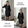 Ekouaer Silky Robes for Women Satin Knee Length Bride Bridesmaid Wedding Party 3/4 Sleeve Bathrobe Lightweight Sexy Sleepwear with Pockets Black M