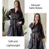 Ekouaer Silky Robes for Women Satin Knee Length Bride Bridesmaid Wedding Party 3/4 Sleeve Bathrobe Lightweight Sexy Sleepwear with Pockets Black M