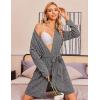 Ekouaer Women Robe Ribbed Knit Soft Bathrobe Knee Length Robes Stretchy Short Sleepwear with Pockets(Black)