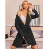 Ekouaer Women Robe Ribbed Knit Soft Bathrobe Knee Length Robes Stretchy Short Sleepwear with Pockets(Dark Grey)