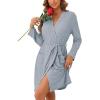 Ekouaer Women Robe Ribbed Knit Soft Bathrobe Knee Length Robes Stretchy Short Sleepwear with Pockets(Light Blue)