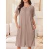 Ekouaer Women Zipper Robe Short Waffle Knit Bathrobe Lightweight Housecoat Soft Knee Length Loungewear with Pockets Khaki,XXL