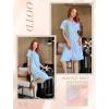 Ekouaer Women Zipper Robe Short Waffle Knit Bathrobe Lightweight Housecoat Soft Knee Length Loungewear with Pockets Light Blue, S