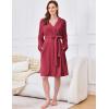 Ekouaer Women’s Robes Short Plush Bathrobe Knee Length Warm Soft Jacquard Robe Winter House Coat with Pockets S-XXL(Wine Red)