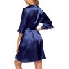 Ekouaer Women’s Satin Robe Valentines Lingerie for Women Kimono Bathrobe Short Ruffle Belted Robes Bridesmaids Sleepwear(Navy Blue)