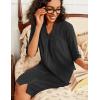 Ekouaer Zipper Robes for Women 3/4 Sleeve Waffle Knit Bathrobe Lightweight Short Housecoat with Pockets Soft Loungewear(Black)
