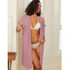 Ekouaer Zipper Robes for Women 3/4 Sleeve Waffle Knit Bathrobe Lightweight Short Housecoat with Pockets Soft Loungewear(Mauve)