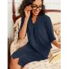 Ekouaer Zipper Robes for Women 3/4 Sleeve Waffle Knit Bathrobe Lightweight Short Housecoat with Pockets Soft Loungewear(Navy Blue)
