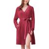 Ekouaer Women’s Robes Short Plush Bathrobe Knee Length Warm Soft Jacquard Robe Winter House Coat with Pockets S-XXL(Wine Red)