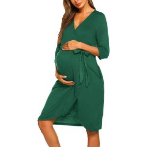 Ekouaer Maternity Robe Nursing Robes for Hospital Labor Delivery V Neck Pregnancy Bathrobe Womens Postpartum Nightgown(Ivy Green)