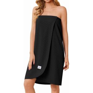 Ekouaer Waffle Robes For Women Bath Wrap Lightweight Shower Wrap 2026 Knee Length Spa Robe with Adjustable Closure S-XL(Black)
