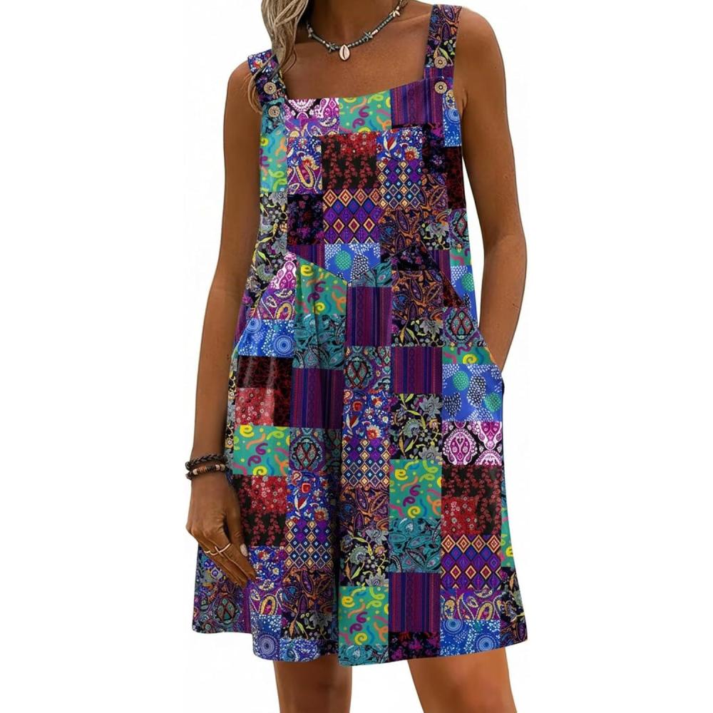 imageEkouaer Womens Overalls Summer Rompers Sleeveless Short Jumpsuits Casual Beach Vacation Outfits with PocketsBoho Floral