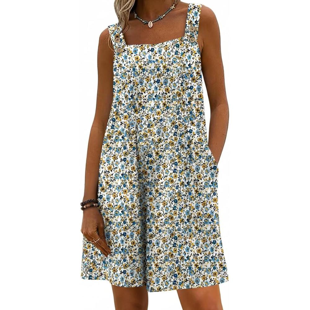 imageEkouaer Womens Overalls Summer Rompers Sleeveless Short Jumpsuits Casual Beach Vacation Outfits with PocketsFloral Blue