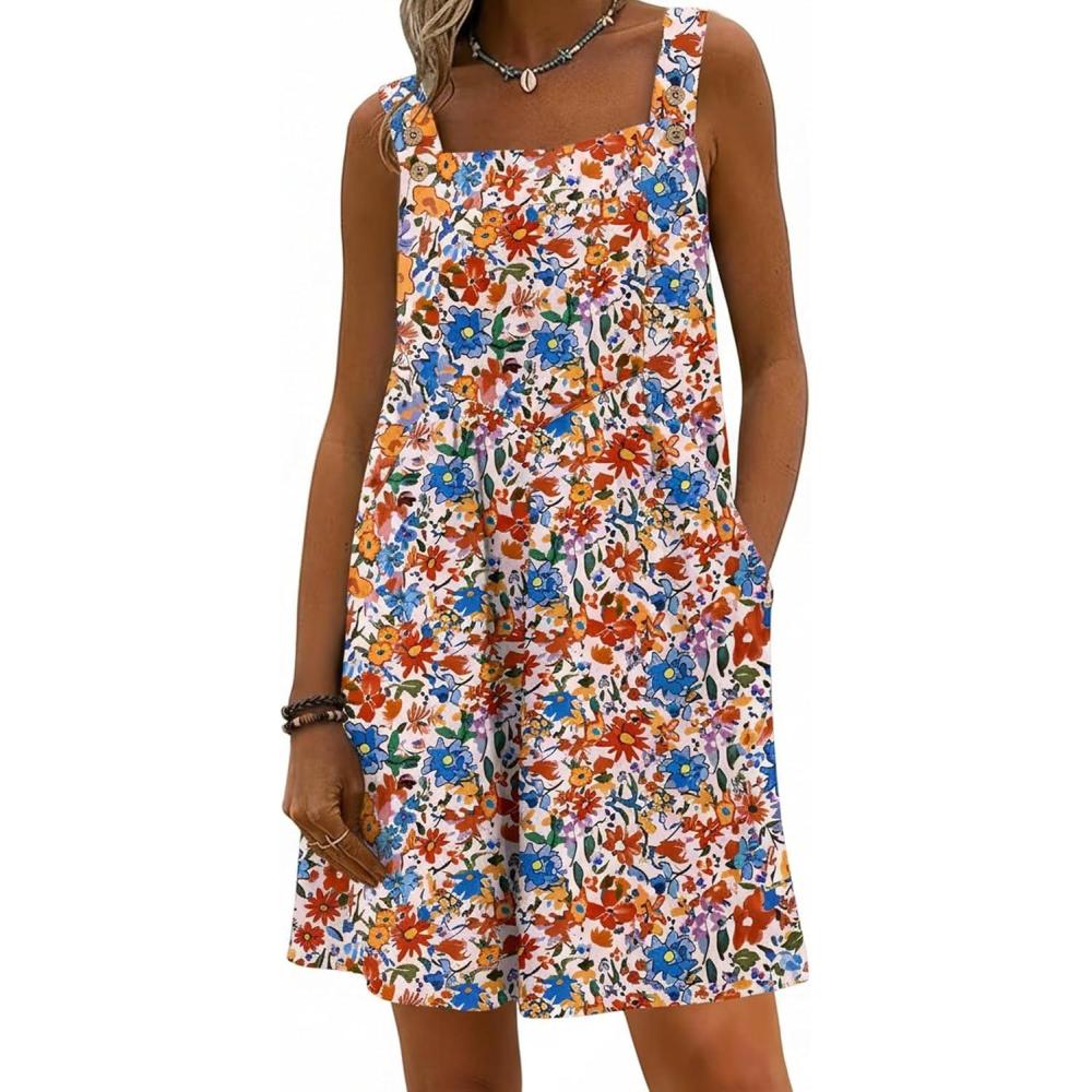 imageEkouaer Womens Overalls Summer Rompers Sleeveless Short Jumpsuits Casual Beach Vacation Outfits with PocketsFloral Pink