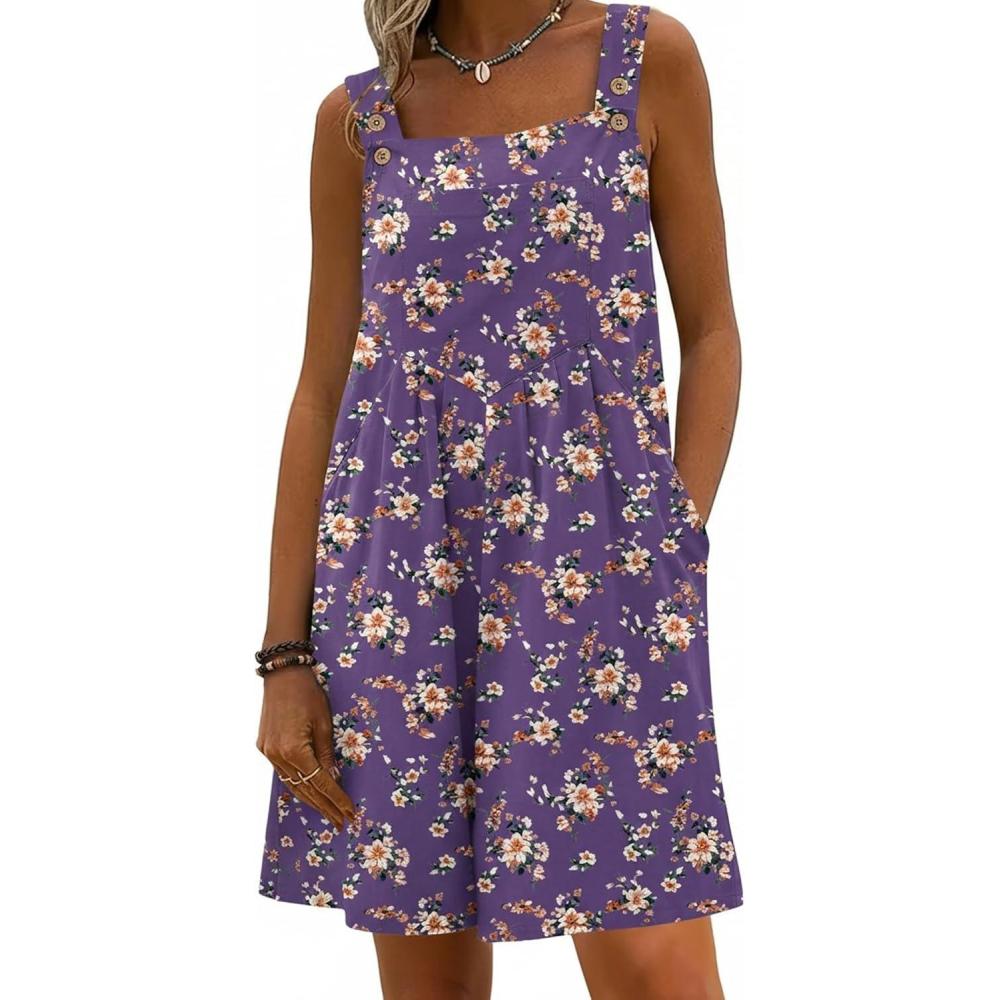 imageEkouaer Womens Overalls Summer Rompers Sleeveless Short Jumpsuits Casual Beach Vacation Outfits with PocketsFloral Purple