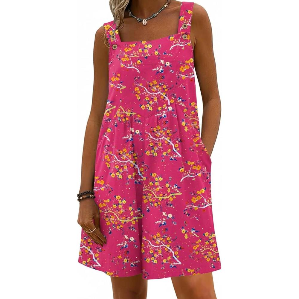 imageEkouaer Womens Overalls Summer Rompers Sleeveless Short Jumpsuits Casual Beach Vacation Outfits with PocketsFloral Rose