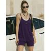 Ekouaer Rompers for Women Summer Casual Sleeveless Spaghetti Strap Shorts Overalls Jumpsuits Beach Outfits with Pockets(Dark Purple)