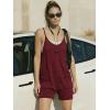 Ekouaer Rompers for Women Summer Casual Sleeveless Spaghetti Strap Shorts Overalls Jumpsuits Beach Outfits with Pockets(Dark Red)