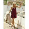 Ekouaer Rompers for Women Summer Casual Sleeveless Spaghetti Strap Shorts Overalls Jumpsuits Beach Outfits with Pockets(Dark Red)