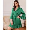 Ekouaer Satin Robe for Women Ruffle Hem Sexy Lingerie Robes Silky Bathrobe Bridesmaid Robes 3/4 Sleeve Sleepwear Peacock Blue L