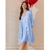 Ekouaer Women Satin Robe Set 2 Piece Silky Nightgown with Robes Bride Bridesmaid Bathrobe Sexy Sleepwear with Pockets(Light Blue)