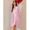 Ekouaer Women Satin Robe Set 2 Piece Silky Nightgown with Robes Bride Bridesmaid Bathrobe Sexy Sleepwear with Pockets(Misty Rose)