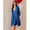 Ekouaer Women Satin Robe Set 2 Piece Silky Nightgown with Robes Bride Bridesmaid Bathrobe Sexy Sleepwear with Pockets(Navy)