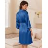 Ekouaer Women Satin Robe Set 2 Piece Silky Nightgown with Robes Bride Bridesmaid Bathrobe Sexy Sleepwear with Pockets(Navy)