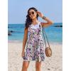 Ekouaer Womens Overalls Summer Rompers Sleeveless Short Jumpsuits Casual Beach Vacation Outfits with Pockets(Floral Light Purple)