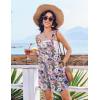 Ekouaer Womens Overalls Summer Rompers Sleeveless Short Jumpsuits Casual Beach Vacation Outfits with Pockets(Floral Light Purple)