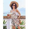 Ekouaer Womens Overalls Summer Rompers Sleeveless Short Jumpsuits Casual Beach Vacation Outfits with Pockets(Floral Orange)