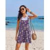 Ekouaer Womens Overalls Summer Rompers Sleeveless Short Jumpsuits Casual Beach Vacation Outfits with Pockets(Floral Purple)