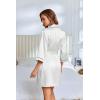 Ekouaer Women’s Silk Robe Satin Knee Length Bride Bridesmaid Wedding Party Bathrobe Lightweight Sexy Sleepwear with Pockets White L